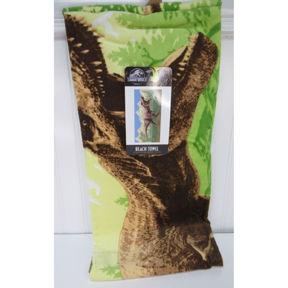 Jurassic World Kids Beach Towel Cotton Blend 27" x 54" Dinosaur T-Rex Green